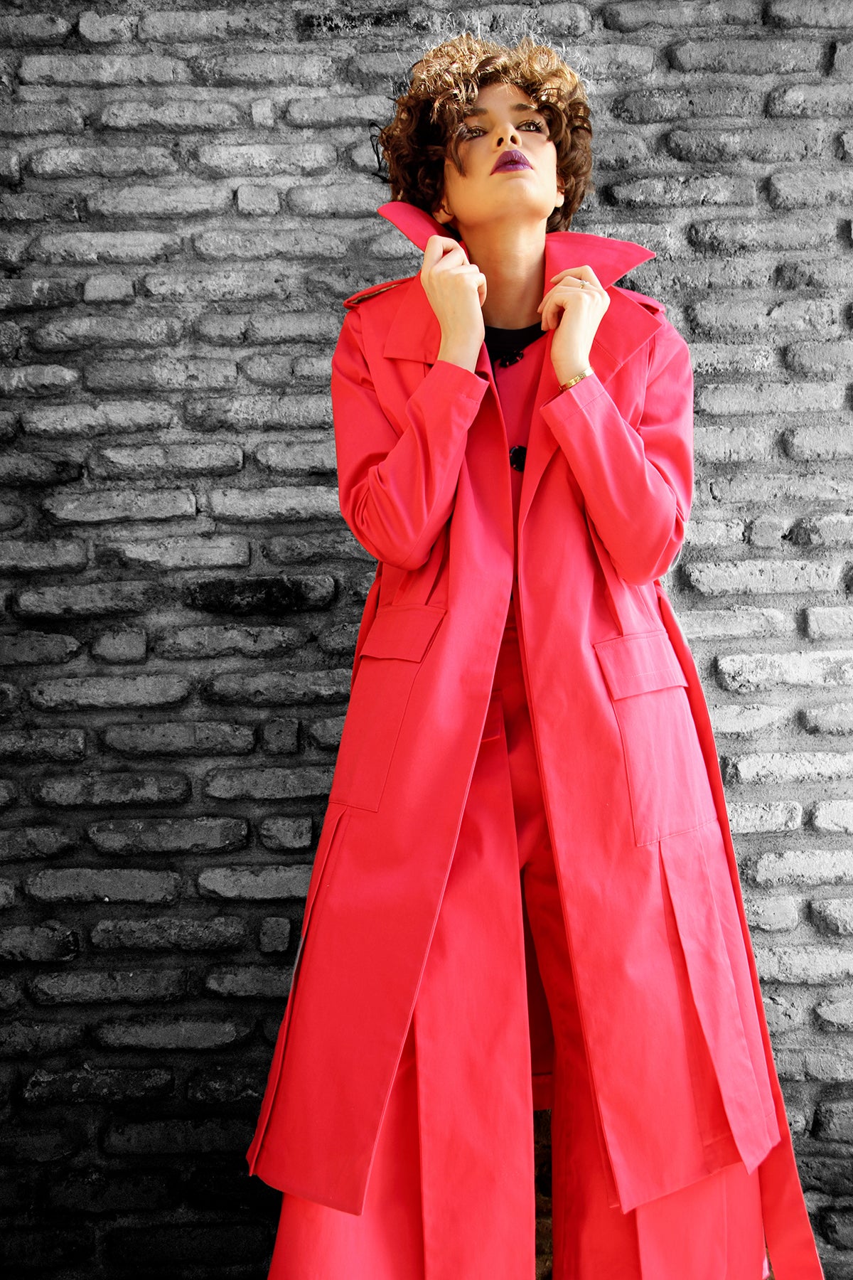 BELTED TRENCH COAT PINK
