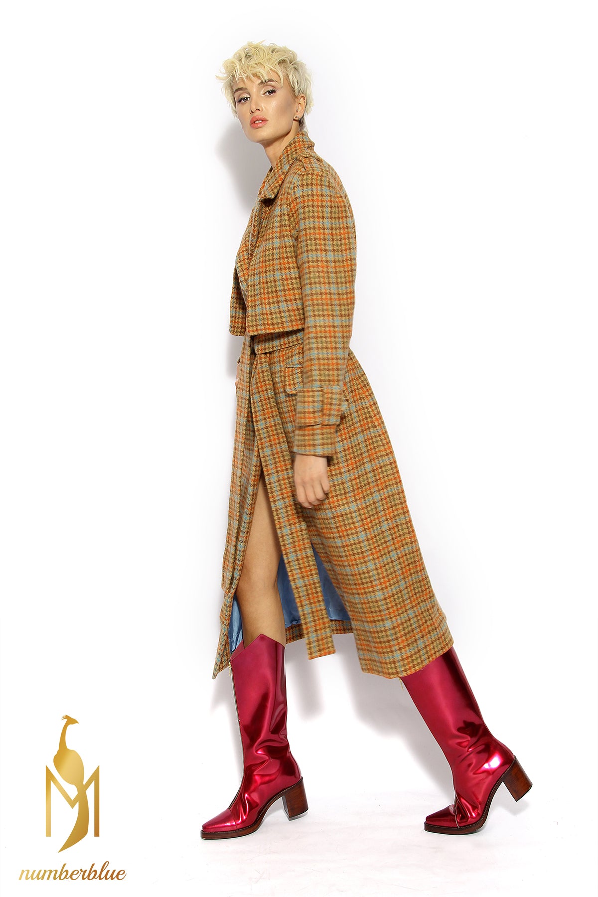 Karierter Mantel lang