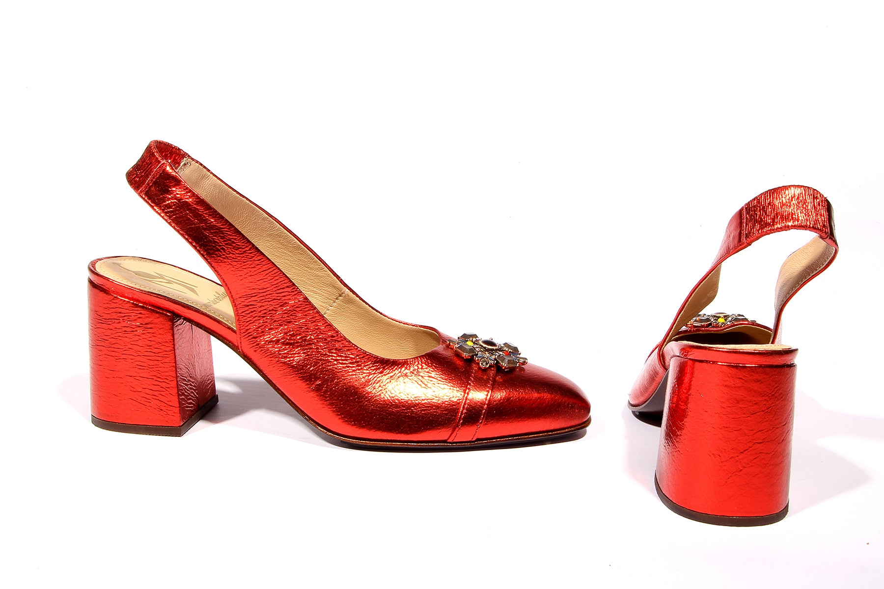 Handmade Pumps Metallic Red