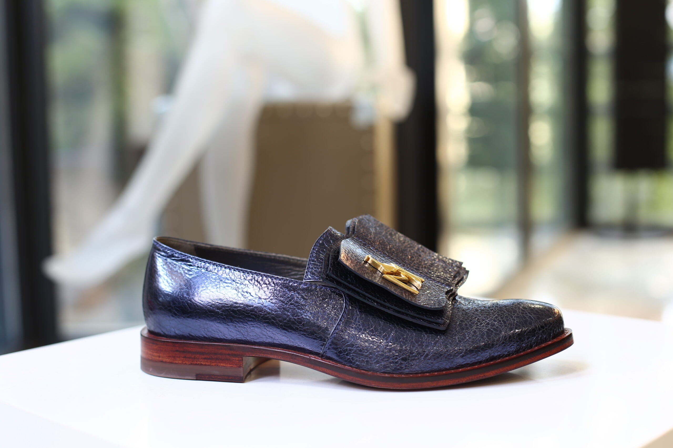 Handmade Slippers Metallic Navy