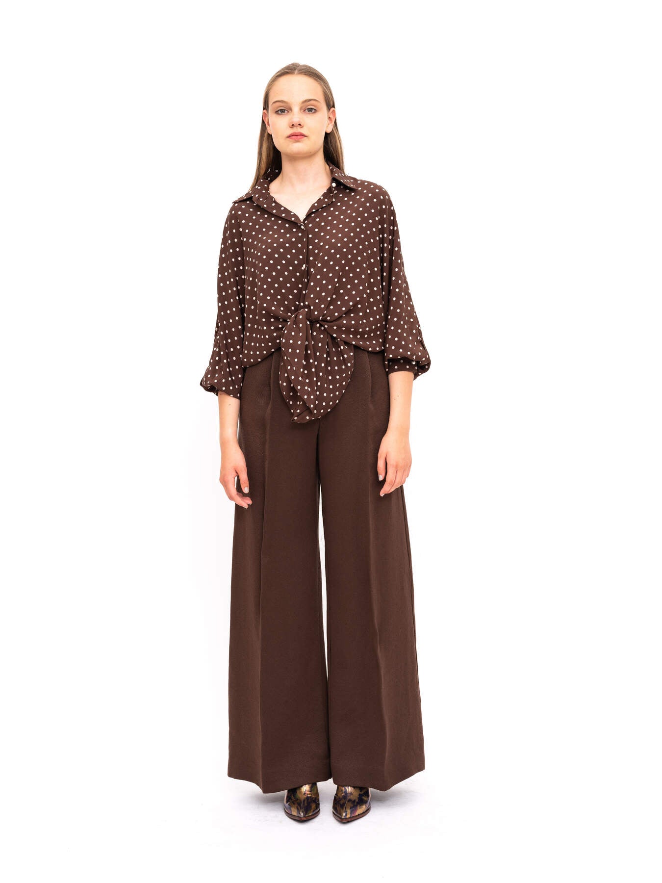 Blouse Brown Polka Dot