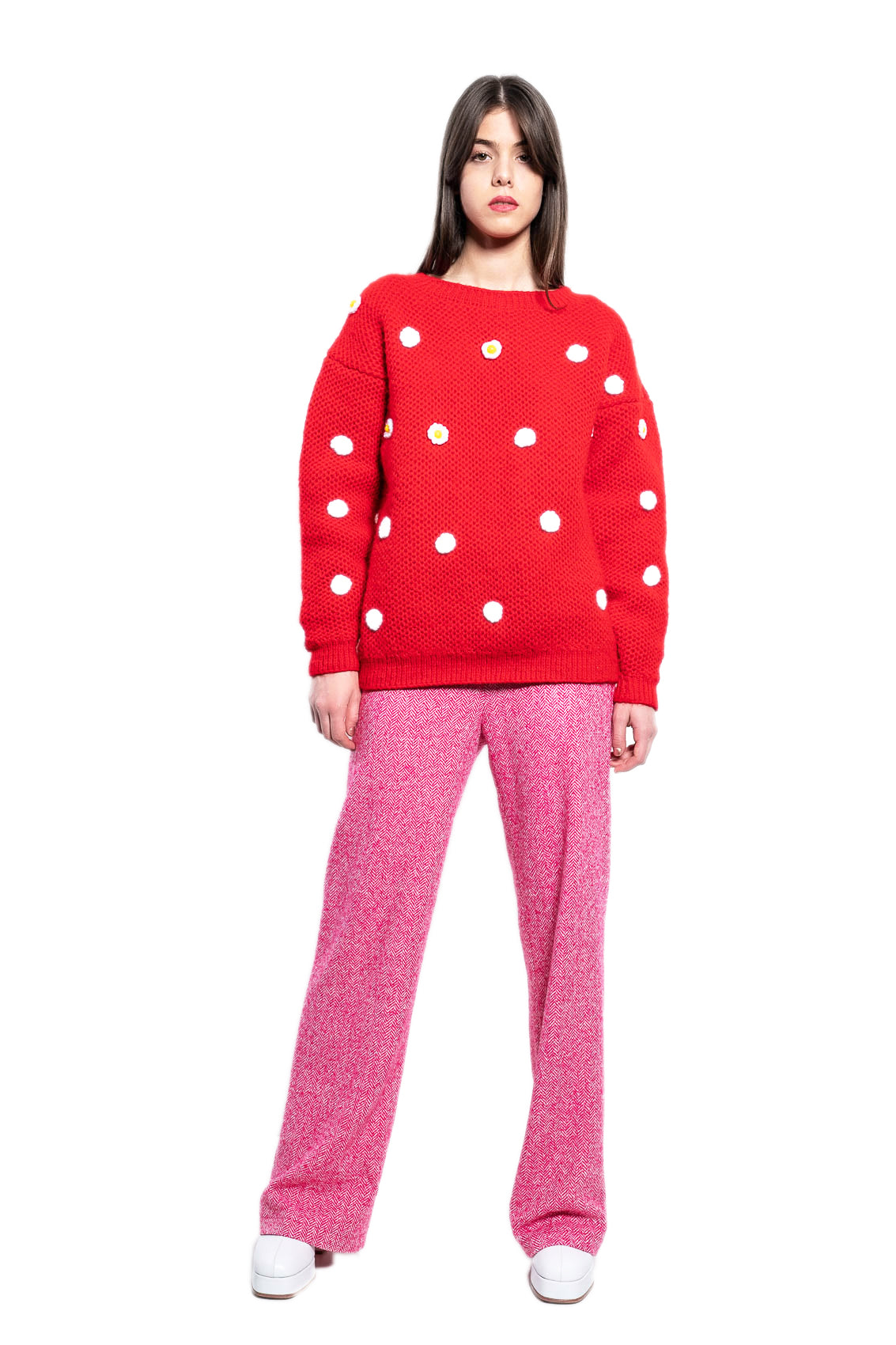 Handmade Strickpullover mit Blumen