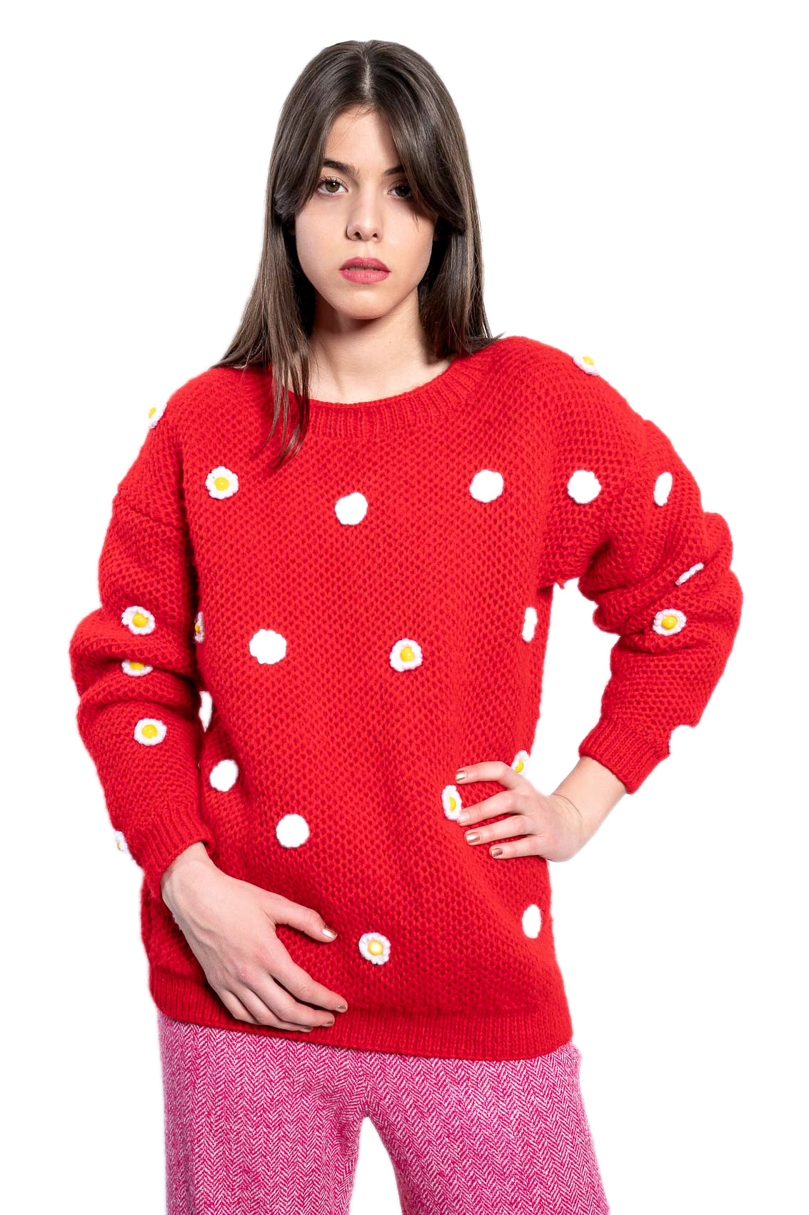 Handmade Strickpullover mit Blumen