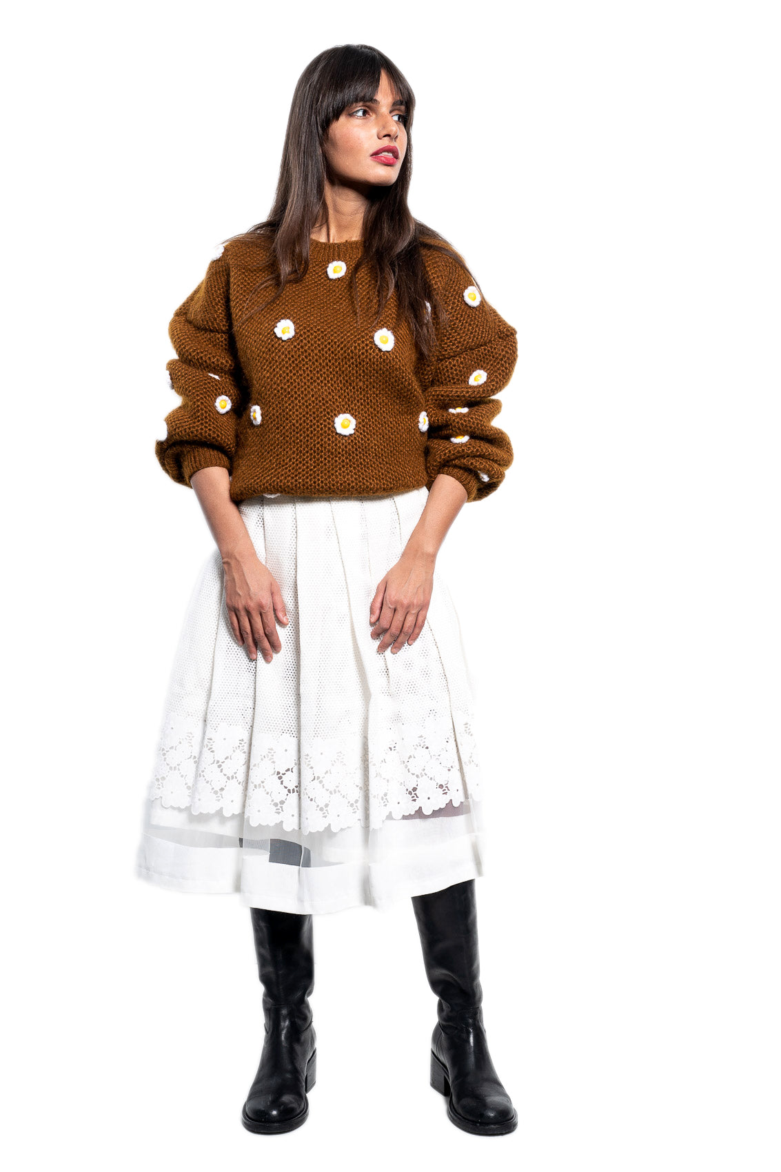 Handmade Strickpullover mit Blumen