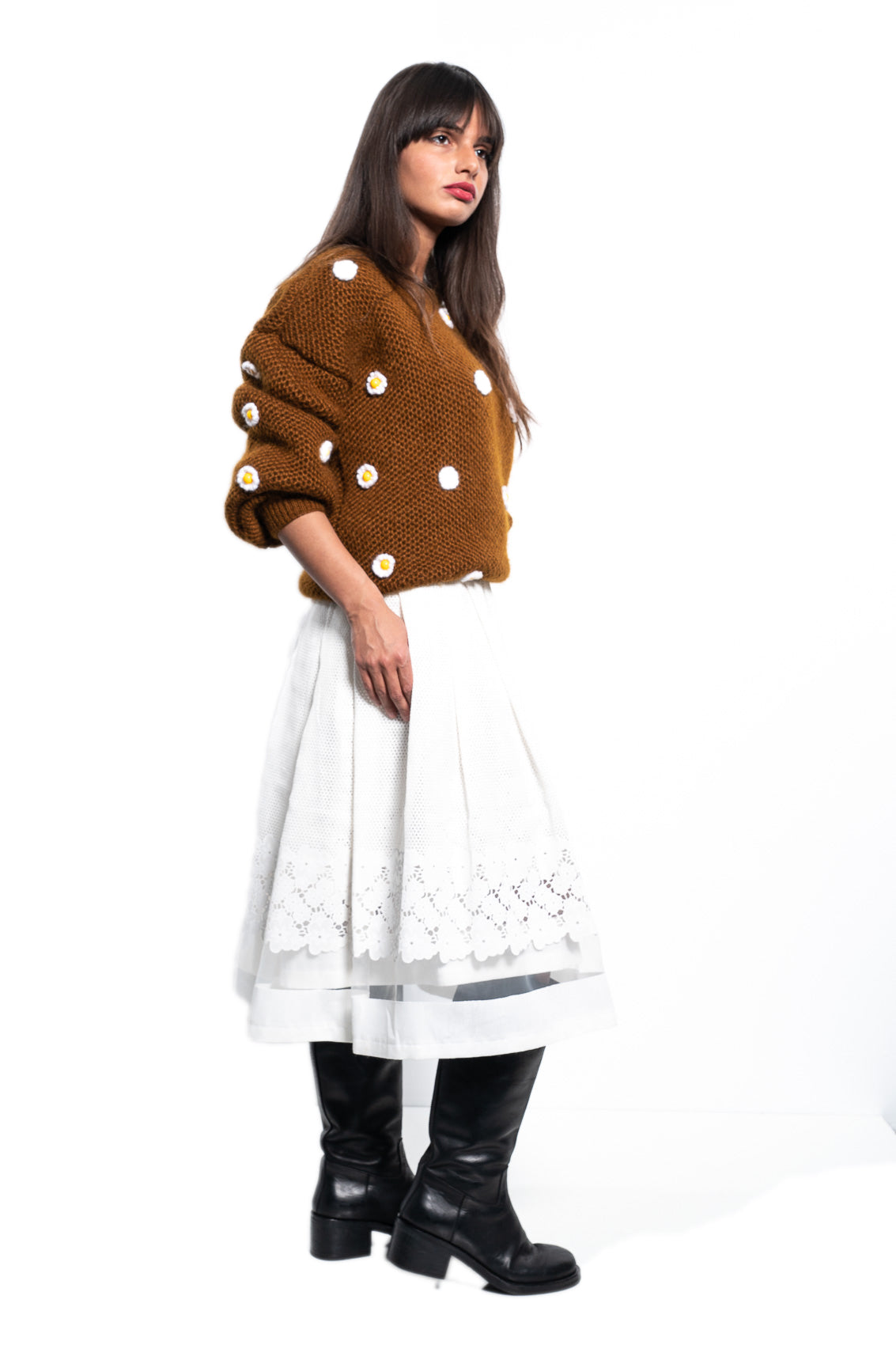 Handmade Strickpullover mit Blumen