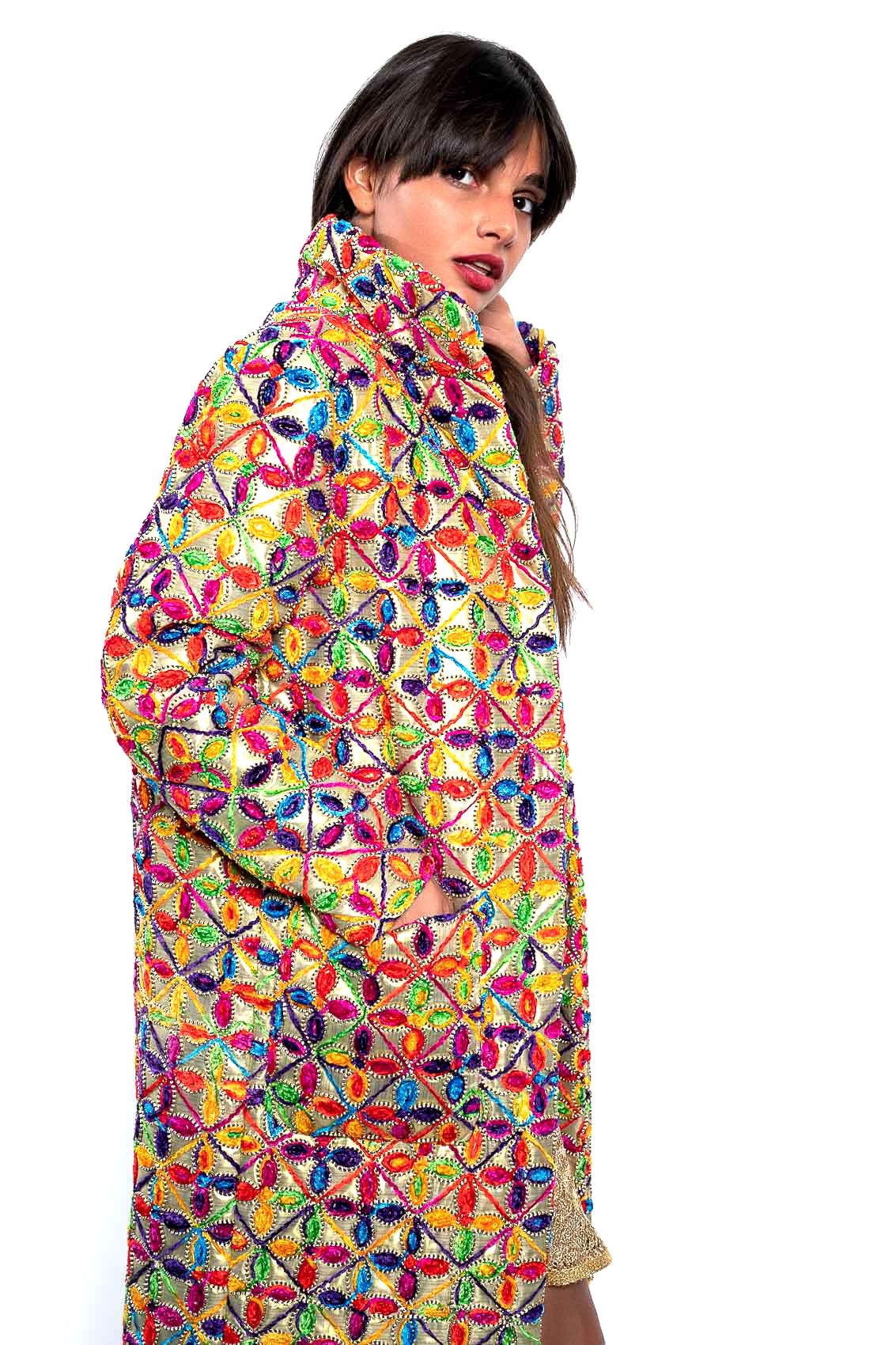 Bunte, bestickte Jacke - gold lang "Vision K"