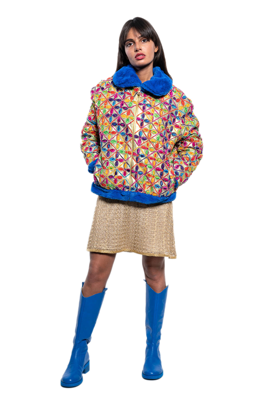 Bunte Jacke mit Pelz "Vision K"